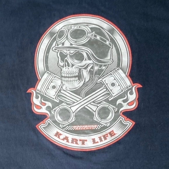 Men’s T-shirt Black Biker Skull Print ‘Moonshine Raceway’ Graphic Size L - Picture 4 of 10